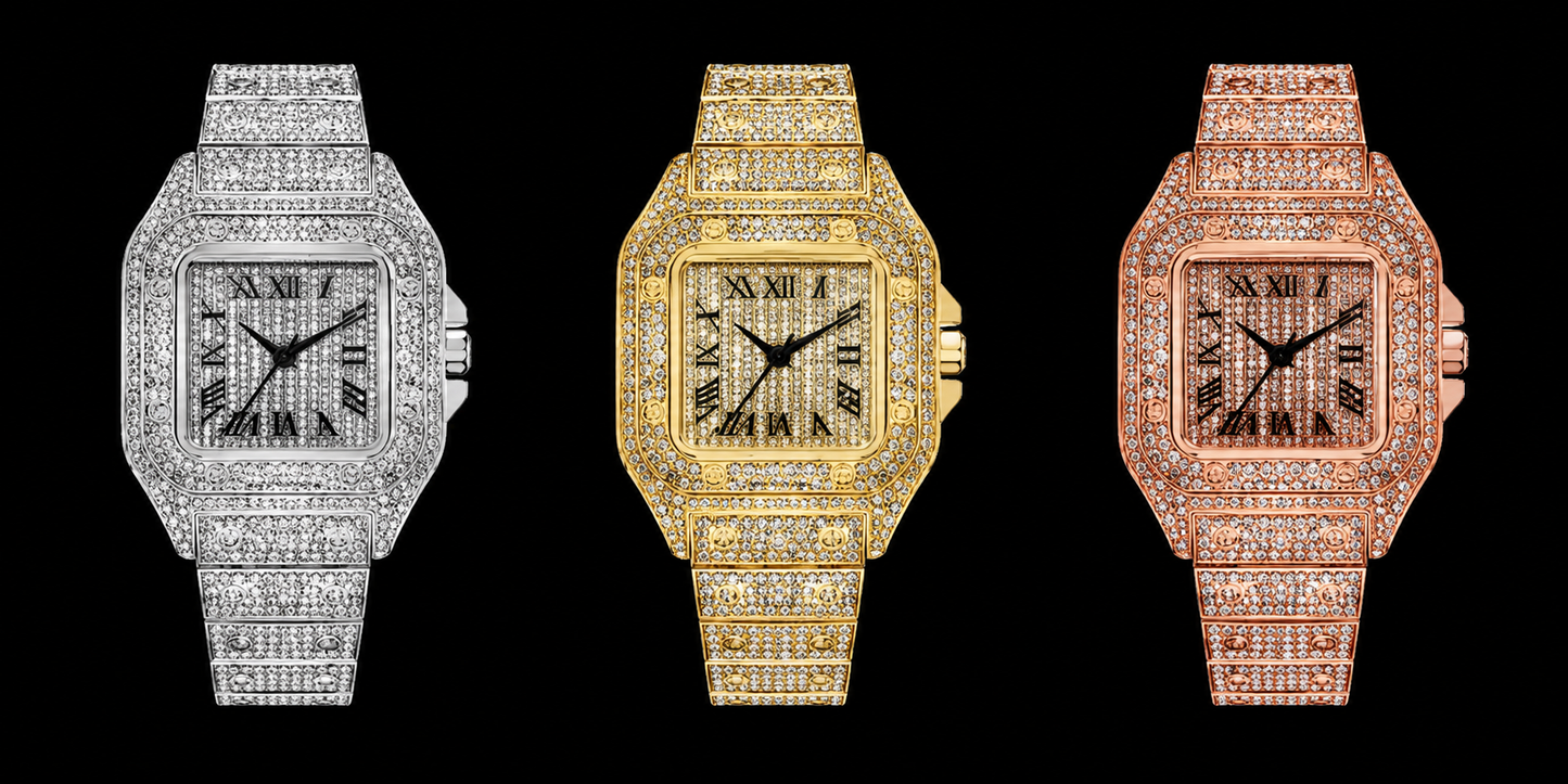 Auravanta™Iced Out Roman Numeral Watch